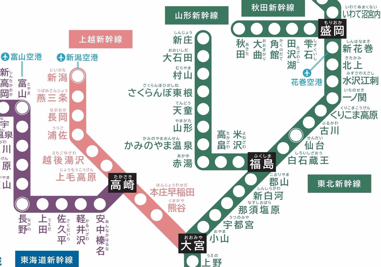 新幹線路線図（東日本エリア）